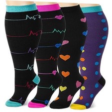 4 Pairs Plus Size Compression Socks Wide Calf for 3X-Large as pictures shown
