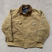 Vintage Carhartt Blanket Lined Work Jacket Blue Chore Coat Corduroy Collar XXL