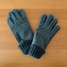 VTG Genuine Leather Suede Knit Gloves Teal Blue Size Large NWOT