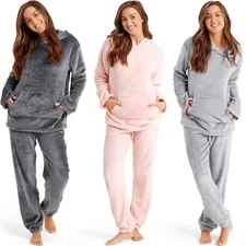 Snuggaroo Womens Soft Fleece Hooded PJs Pyjama Bottoms Top Loungewear Set