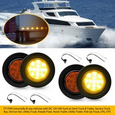 4X Round 2.5"inch Amber LED Trailer Truck Stop Turn Tail Brake Lights Waterproof