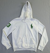 Polo Ralph Lauren Hoodie Mens Medium White Big Pony 3 Sleeve Fleece Pullover