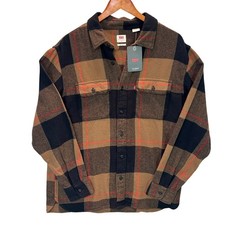 Levi's Shirt Mens Medium Brown Black Plaid The Worker Relaxed Fit Flannel NWT