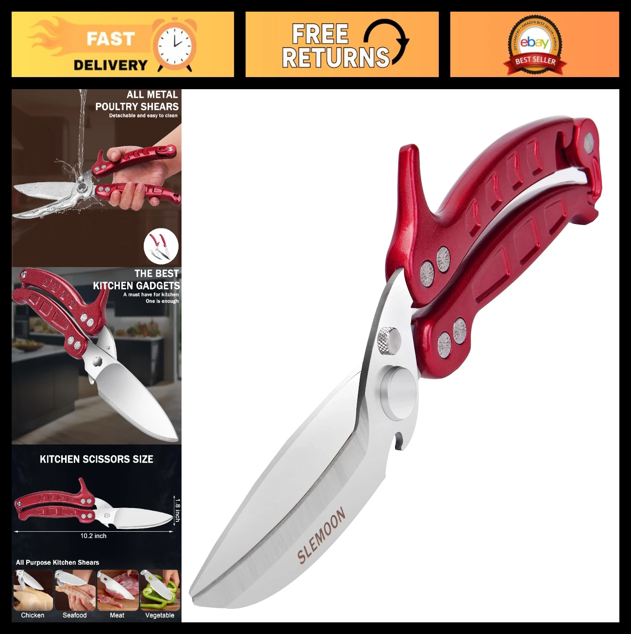 Heavy Duty Kitchen Shears - Stainless Steel Poultry & Meat Scissors, Dishwasher
Opens in a new windo