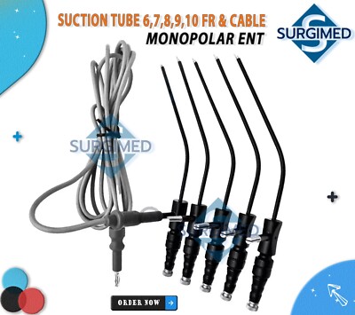Monopolar ENT Nasal Electro Cautery Frazier Suction Tube 6,7,8,9,10 FR & Cable