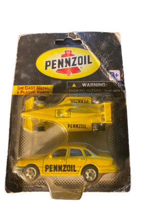 GOLDEN WHEEL Pennzoil Yellow DIE CAST Metal Racing Car & Car Set x 2 Cars NEW