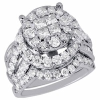 Baguette Diamant Hochzeit Braut Set 14K WeißGold Halo Verlobungsring 3.01 Karat