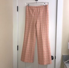 Vintage 70's Orange and Neon Coral Plaid Wide Leg Pant Trouser Size 30  Waist