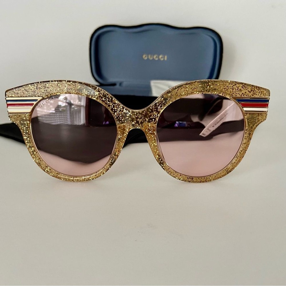 New! Authentic! Gucci Gold Glitter GG Logo Sunglasses Strips New! Authentic! Gucci Gold Glitter GG Logo Sunglasses Strips