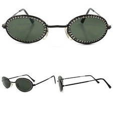 Vintage Old School 90s Classic Genuine Green Lens Black Frame Oval Sunglasses