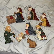 Christmas Nativity Wood Carved Ornaments 9 Piece Set