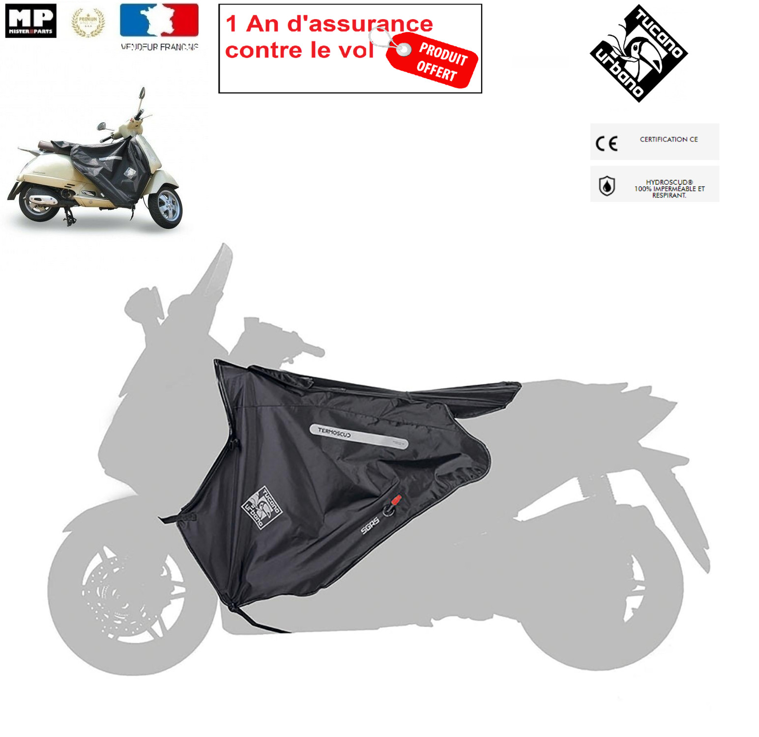 Tablier Tucano Urbano R154 Vespa GTS pour rouler au chaud sous la pluie