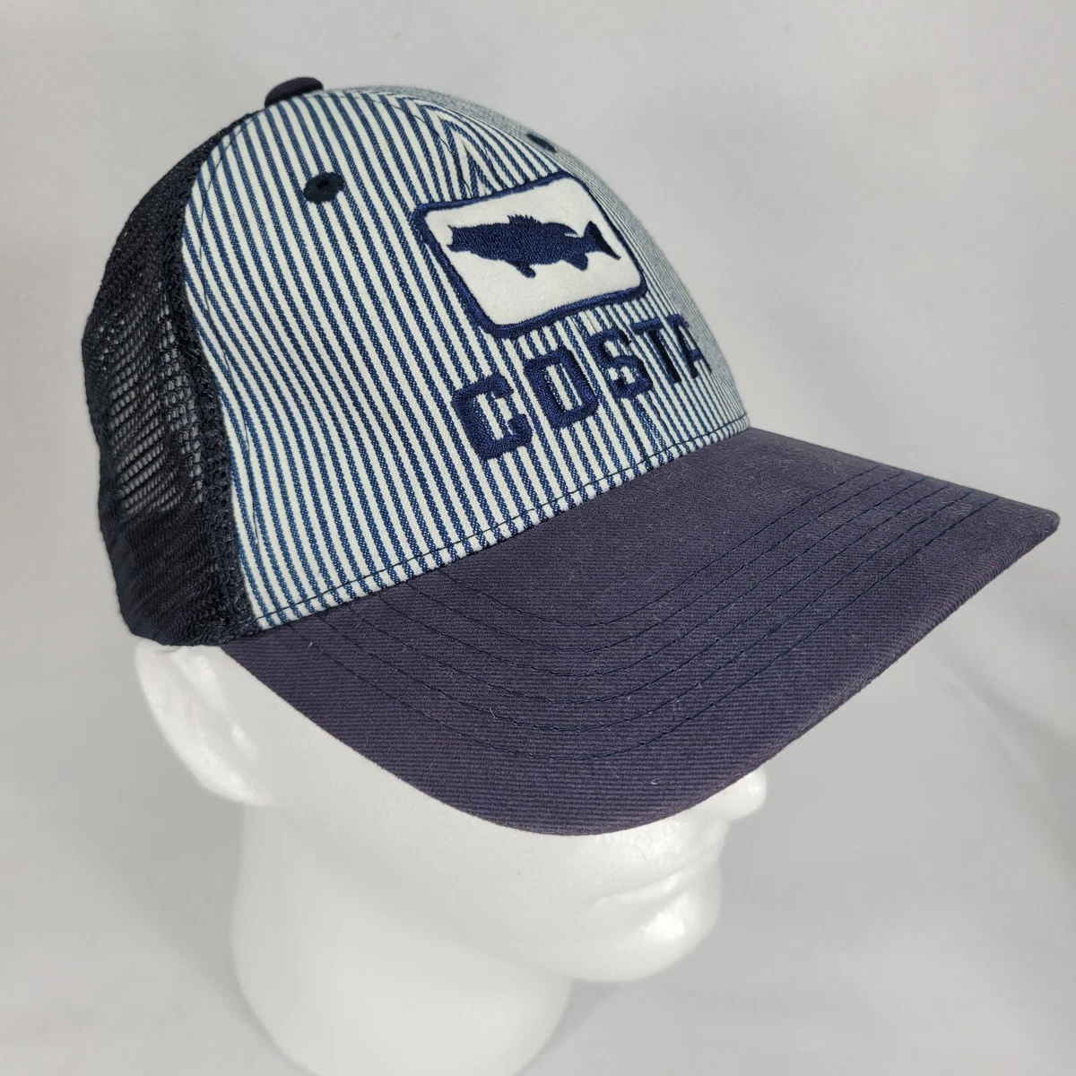 Costa Fishing Hat Mens Blue Striped Mesh Snapback Adjustable