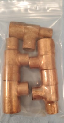 Lot of 5 Copper Reducing Tees 3/4 x 1/2 x1/2