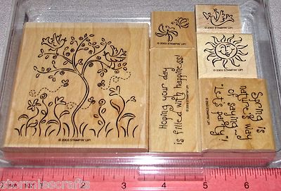 Tree Flowers Bird Sun Shine Butterflies Rubber Stamp Set Stampin Up Spring Party
