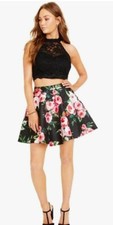 City Studio Prom Dress 2pc Black Lace Halter Floral Skater Sparkle Party NWT 1