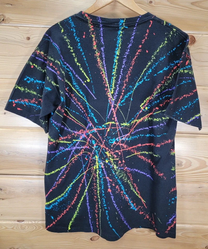 Camiseta De Colección Disney Mickey Mouse Pintura Salpicaduras Colores Neón Hombres Grande Años 90 Foto 3 de 4