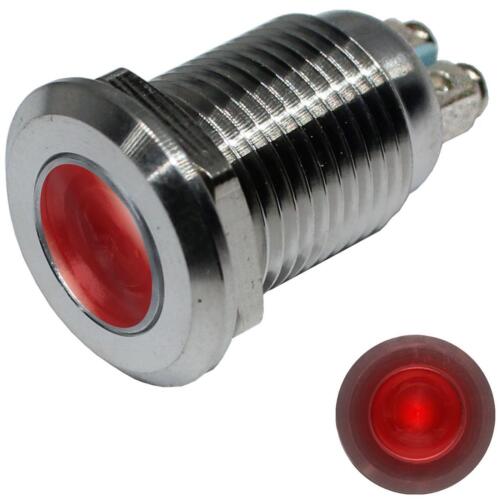 Edelstahl Kontrollleuchte V2A Signalleuchte Ø12mm LED Rot IP67 Schraubanschluss  - Bild 1 von 3