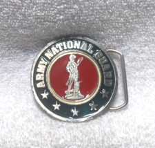 Army National Guard Silver Red Blue Round Belt Buckle Great Vintage Condition