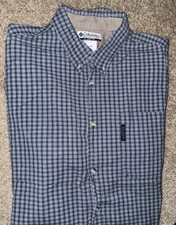 Mens Columbia Long Sleeve Blue Plaid Button Front Shirt Large - EUC