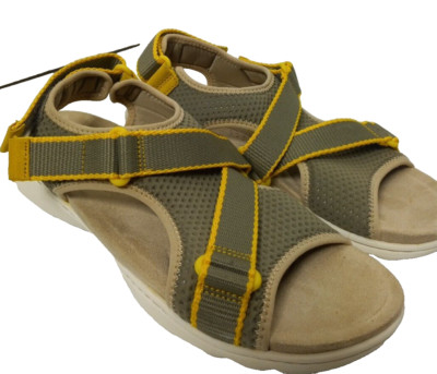 Clarks Womens Sz 7.5 M Amanda Stroll Flat Sandals Olive Green Yellow Outdoor