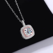 1ct Necklace White Gold Pink Diamond Test Pass Lab-Created VVS1/D/Excellent