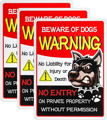 3 Pack 14 X 10 Inch Beware of Dogs Signs, Large Reflective Warning