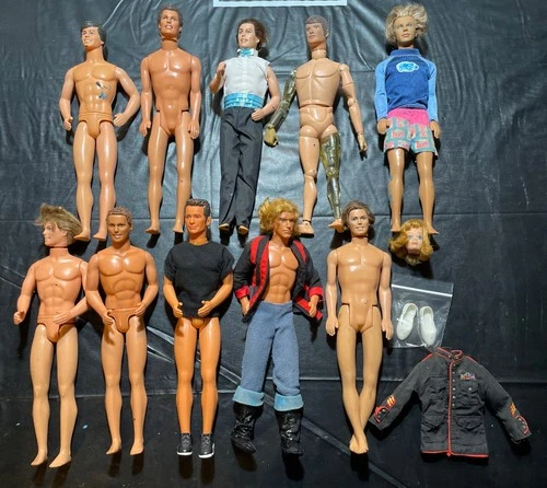 Lot of 10 Vintage Ken Dolls, GI Joe’s Different years, Pre-owned some clothes
