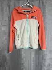 Lands' End Girls Full Zip Fleece Jacket, Size 6 Coral, Teal And White