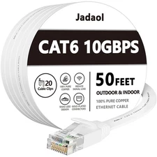 Jadaol Cat 6 Ethernet Cable 50 ft, Outdoor & Indoor 10Gbps 50ft, White 