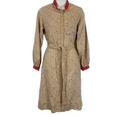 Vintage Cottagecore Long Sleeve Shirt Dress Ditzy Floral Knee Length Belted S