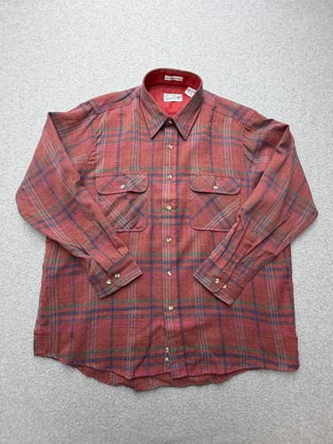 Vintage Sears Roebuck And Co Shirt Mens XL Red Plaid Flannel Long Sleeve Button