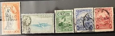 British Colonial stamps: Barbados 1921, 1950 Sc #154, 156, 219, 222 & Ceylon 308