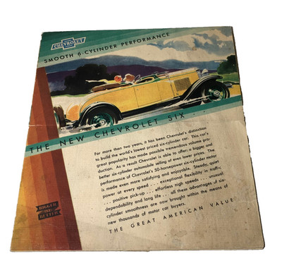 1930's Chevrolet dealer fold out   mailer brochure Chev Motor Company