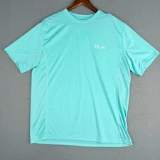 HUK Performance Fishing Shirt Mens Large Aqua Green Short Sleeve Outdoors