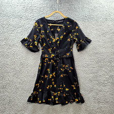 PRETTYLITTLETHING Womens Mini A-line Corset Dress Size 10 Black Yellow Floral