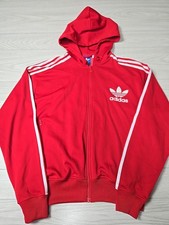 Vintage Adidas Blue Branded 3-Stripes XL Zippered Hoodie Track Jacket Used Red