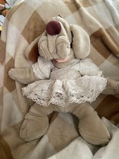 Vintage Wrinkles The Dog 16 Plush Hand Puppet Tan Ganz Bros 1981 Lace Dress