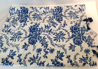 April Cornell Felicity Flowers Blue Table Cloth 48x48 Tassles NWT