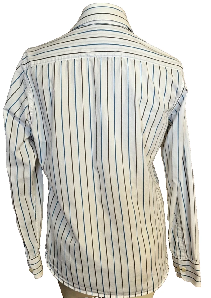 Camisa de vestir a rayas verticales azul/gris calce vintage de American Eagle para hombre talla S Foto 4 de 4