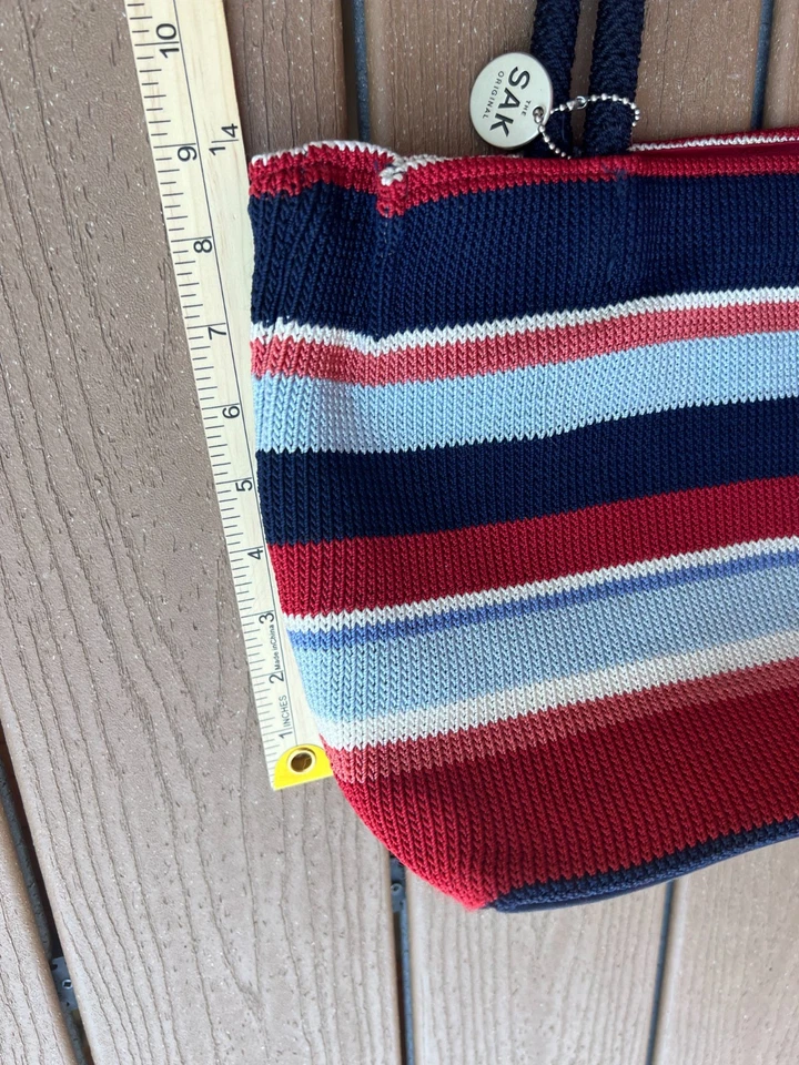 The Sak Crochet Purse Shoulder Bag Mini Tote Bohemian Stripe Handbag Boho Nylon - Image 3 of 4