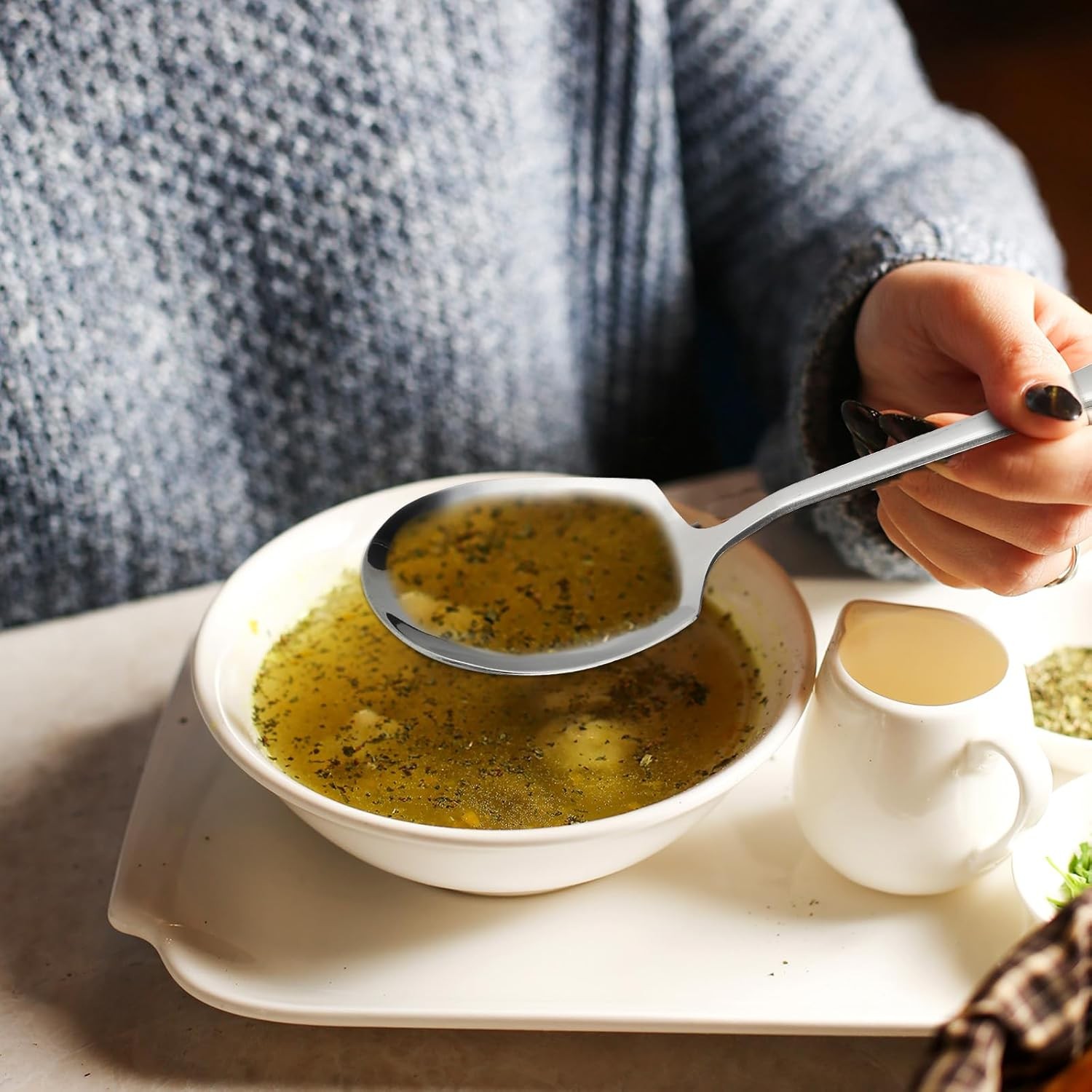 9.84 Inch Stainless Steel Large Buffet Serving Spoons Silver Servings 