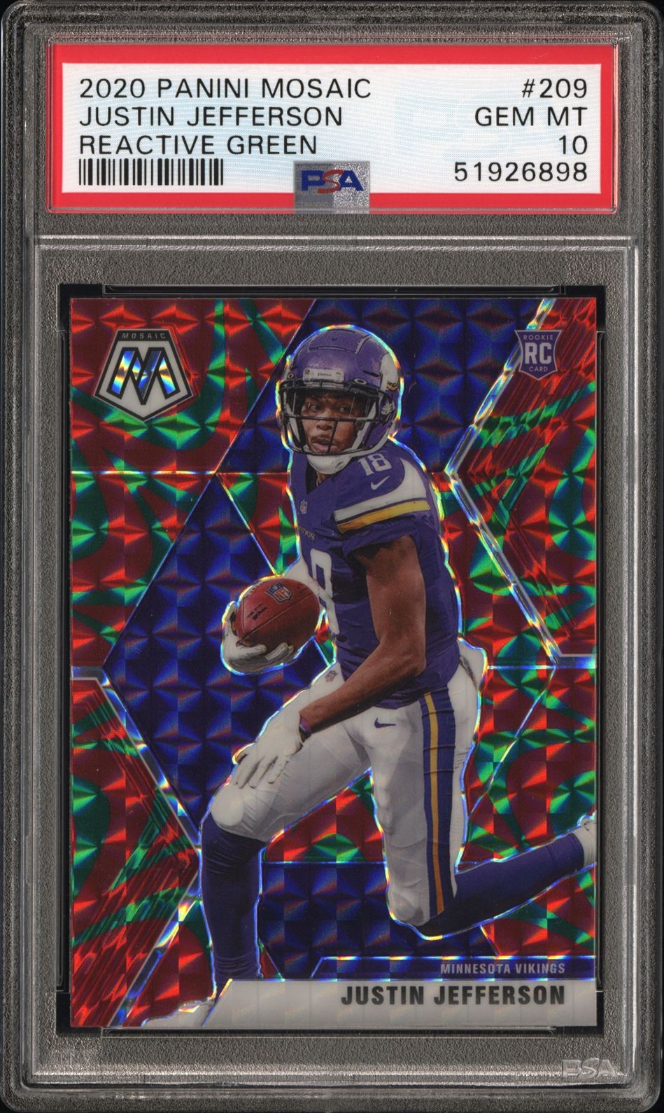 2020 Panini Mosaic Justin Jefferson #209 Reactive Green PSA 10