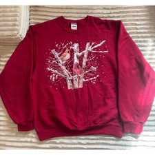 Vintage Jerzees NuBlend Cardinal Bird Tree Winter Sweatshirt Women's Medium Red