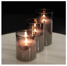 200 Hour Flameless Candles with Remote, Rechargeable Flickering Glass Gray 3PCS