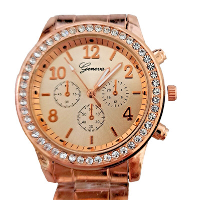 Geneva Women's Rosegold Boyfriend Watch Gemmed New 8.5''