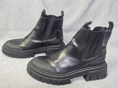 Zara Boots Womens Size 8 Black Chunky Platform Chelsea Lug Sole