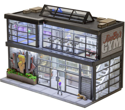 HO Scale JimBo's Gym 2 Story Building Fully Lit Fitness Center with Figures NEW!