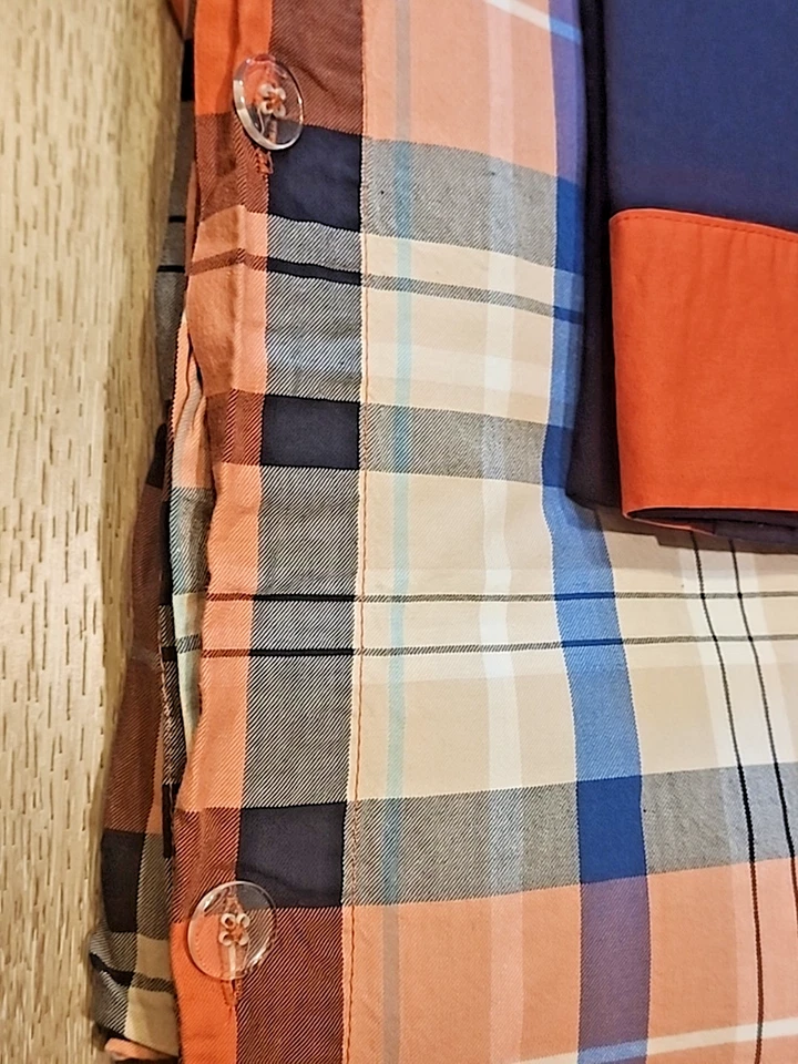 Edredón Pottery Barn Teen y 2 fundas de almohada azul marino y naranja y tostado algodón a cuadros PB Foto 4 de 4