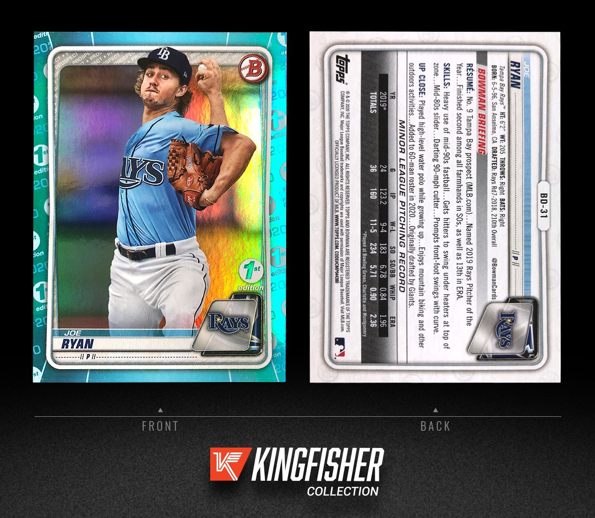 2020 Bowman Draft 1st Edition Sky Blue Foil Joe Ryan #BD-31 Tampa Bay Rays